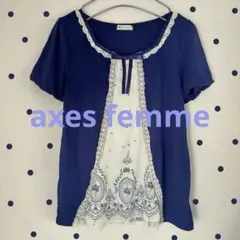 axes femme カットソー Tシャツ 紺 ネイビー レース リボン 花のサムネイル