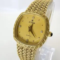 稼働品 シーマ 4P石付 レディース 腕時計 ゴールド文字盤 メッシュベルト