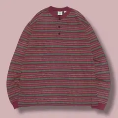 90s 白タグ OLD GAP ヘンリーネック　ボーダー　民族柄　ノルディック柄