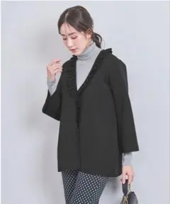 ユナイテッドアローズ　ニットフリルカーディガン　ブラック