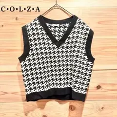 COLZA コルザ 千鳥格子ニットベスト チェック モノトーン ベーシック