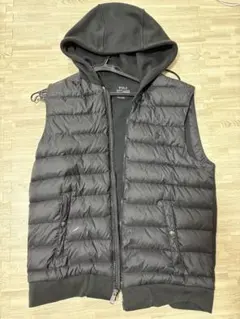 POLO ブラック ダウンベスト フード付き