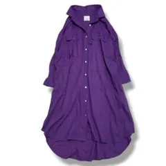 美品 ジーンヘブンズ ストライプ シャツワンピース 紫 ゆったり 体型カバー