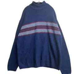 エアロポステール　メンズセーター　紺　XL　 厚手　ハーフネック　横縞【2002のサムネイル
