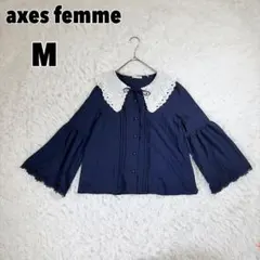 ⁠♥axes femme♥ (M) レースビッグカラーフレアスリーブブラウス 紺