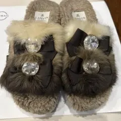LANVIN en Bleu ファーサンダル ビジュー リボンのサムネイル