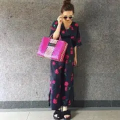 YMHY 花柄 背中空き オールインワン サロペット つなぎ