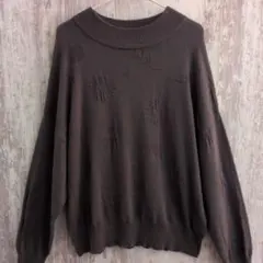 新品！m.m.o 立体花柄ジャガード 綿長袖ニット チャコール