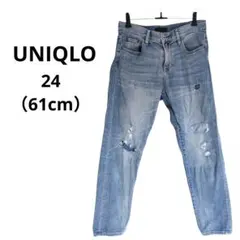 匿名配送　UNIQLO　ユニクロ　ダメージデニム　24　 61センチ　ストレート