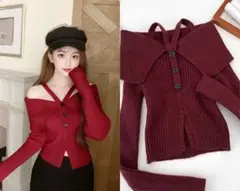 DHOLIC ビッグカラー ストラップ オフショル ニット レッド 完売品