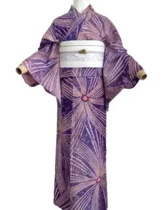 A61有松鳴海絞り高級浴衣 花 綿レディース浴衣単品 居敷当て肩当て付き