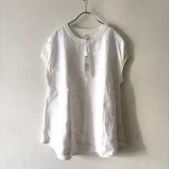 grin（グリン）ブラウス シャツ コットンリネンクルーネック フレンチスリーブ