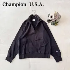 【チャンピオン】ハーフジップスウェット（M)刺繍ロゴ 綿 カジュアル シンプル