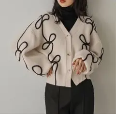 【AMELY】ラインニット　リボン　カーディガン