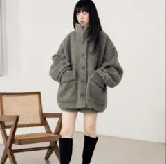 Heather ボアシャギーミドルジャケット（グレー）