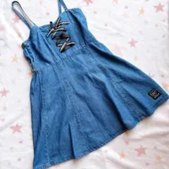 ジルスチュアート 120 ジャンパースカート デニムワンピース 刺繍 