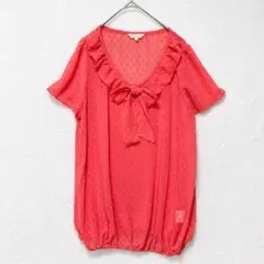 ハッシュアッシュ フリル リボン ドット シフォン ブラウス M 透け感 洗えるのサムネイル