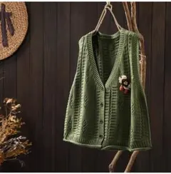ニットベスト 3カラー展開 袖なし チョッキ ゆったり トップス Vネック
