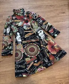 デシグアル ジャガード 総柄 ステンカラーコート 花柄 Aライン