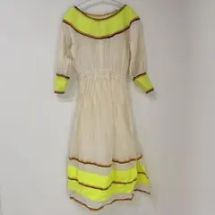 派手カワ 民族衣装 ワンピース ネオンイエロー ロング丈 古着女子 【L】