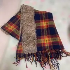チェック柄ストール ファー付き