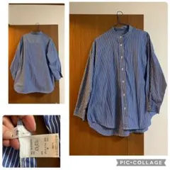 青と白のストライプ ボタンダウンシャツ M