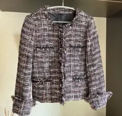 ANAYI. ノーカラーツイードジャケット 黒とピンク 36