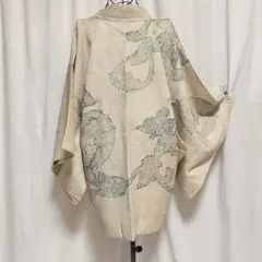 総絞り 羽織 正絹 ぼかし 白系 葉柄 羽織紐付き 鈴乃屋