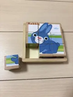 木製アニマルキューブパズル 知育玩具 6種類の絵柄 木製ケース付きのサムネイル