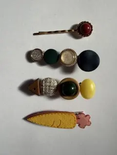 ヘアクリップ 4点セット パール/チェーン/ストーン USED 1回のみ使用