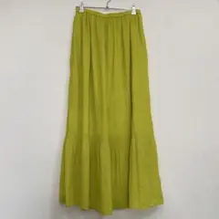 ライムグリーン プリーツ ロングスカート ウエストゴム　M L LLのサムネイル