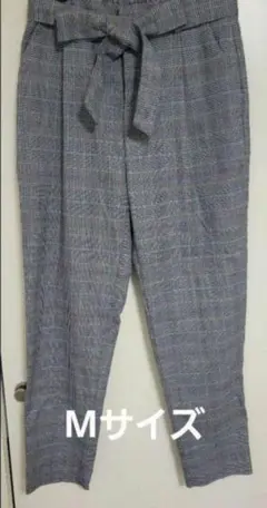 VIS ビス チェック柄 テーパードパンツ Mサイズ リボン付き