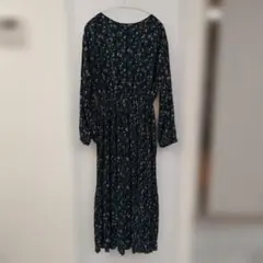花柄 プリーツ ロングワンピース グリーン
