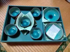 青緑色陶器食器セット 8個