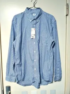 UNIQLO ストライプ長袖シャツ Lサイズ Blue