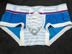 GXEエロティックLサイズ青/白 ストライプ メッシュ ボクサーブリーフ