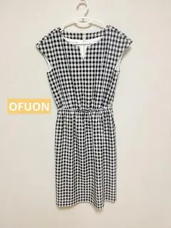 [OFUON]ギンガムチェック ノースリーブ ひざ丈ワンピース