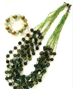 グリーン系多層ネックレス＆ブレスレット
