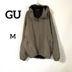 【ジーユー】ウィンドプルーフシェルパーカ M カーキ フード 長袖 フルジップ