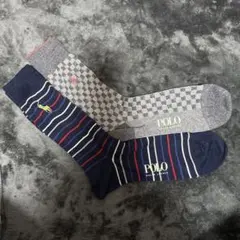 POLO ストライプ チェック ソックス 2足セット