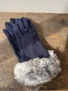 レディース手袋　ネイビー ファー付　タッチパネル対応