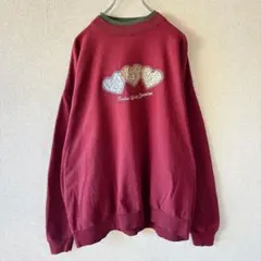 アメリカ古着　刺繍スウェット　ハート　アップリケ　XL相当