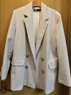 ZARA ホワイトグレー チェック テーラードジャケット