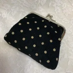 がま口財布☆コーデュロイ☆水玉☆黒☆ハンドメイド