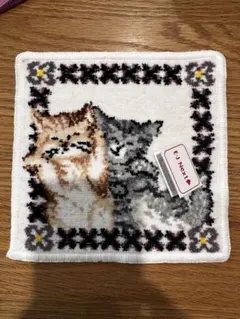 シェニール織ハンカチ　猫　ねこ　ネコ　ミニハンカチのサムネイル