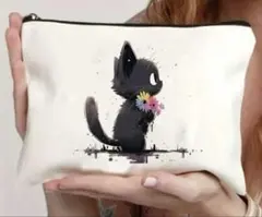 新品 黒猫 フラットポーチ