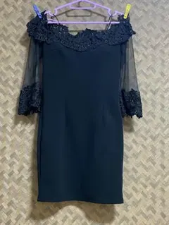 キャバ ドレス オフショルダーシースルーデザインタイト袖ありミニドレス ⋈*。゜