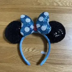 ミニーマウス　スパンコールカチューシャ　ブルー　ドット
