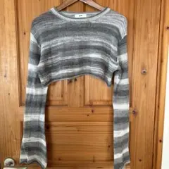 WEGO グレーとホワイトのストライプ ニット クロップド丈 長袖