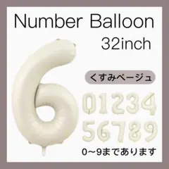 6 ナンバーバルーン くすみベージュ 数字 風船 お誕生日 記念日 飾付け 祝い